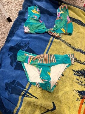 Trina Turk Teal Tropical Stripe Bikini